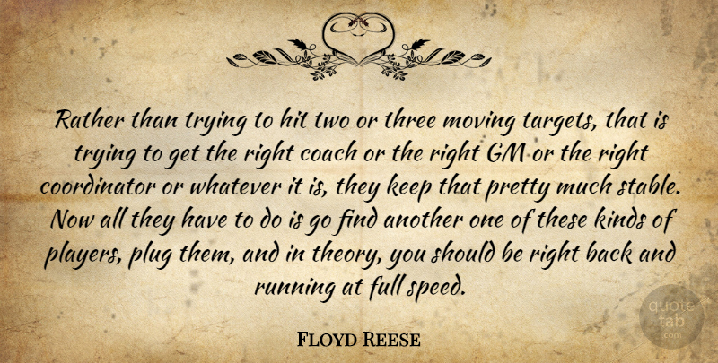 Floyd Reese Quote About Coach, Full, Gm, Hit, Kinds: Rather Than Trying To Hit...