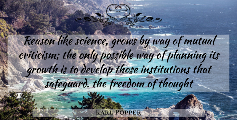 Karl Popper Quote About Growth, Criticism, Way: Reason Like Science Grows By...