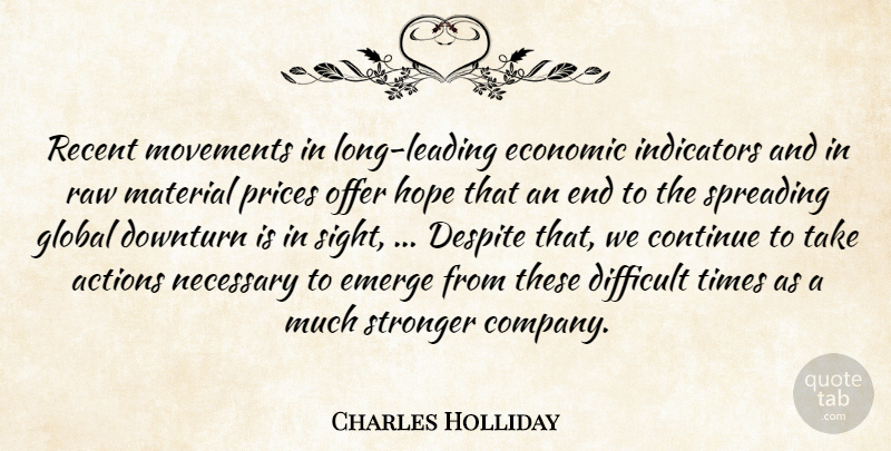 Charles Holliday Quote About Actions, Continue, Despite, Difficult, Economic: Recent Movements In Long Leading...