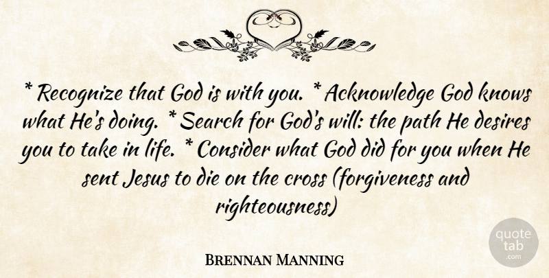 Brennan Manning Quote About Jesus, Meditation, Desire: Recognize That God Is With...
