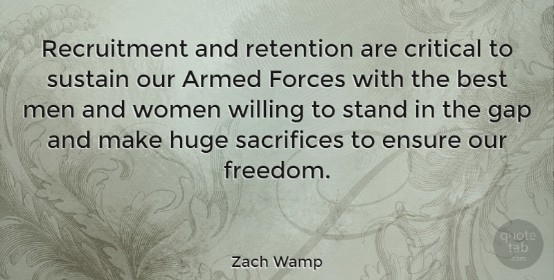 Zach Wamp Quote About Women, Sacrifice, Gaps: Recruitment And Retention Are Critical...