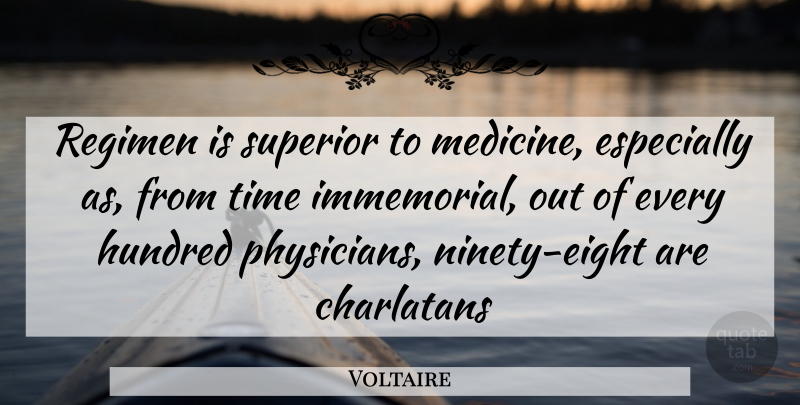 Voltaire Quote About Charlatans, Faith, Hundred, Regimen, Superior: Regimen Is Superior To Medicine...