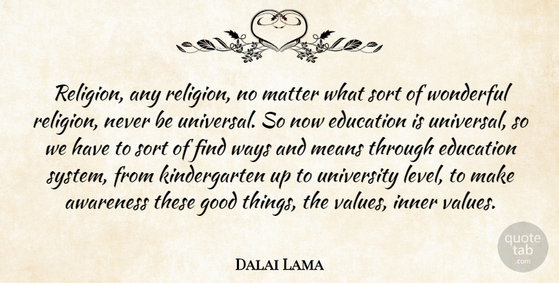 Dalai Lama Quote About Mean, Levels, Matter: Religion Any Religion No Matter...