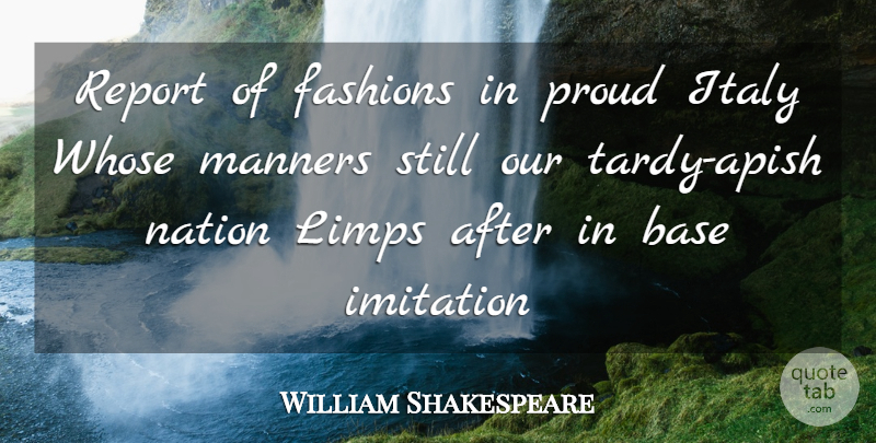 William Shakespeare Quote About Fashion, Proud, Imitation: Report Of Fashions In Proud...