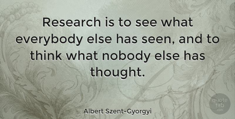 Albert Szent-Gyorgyi Quote About Science, Thinking, Discovery: Research Is To See What...