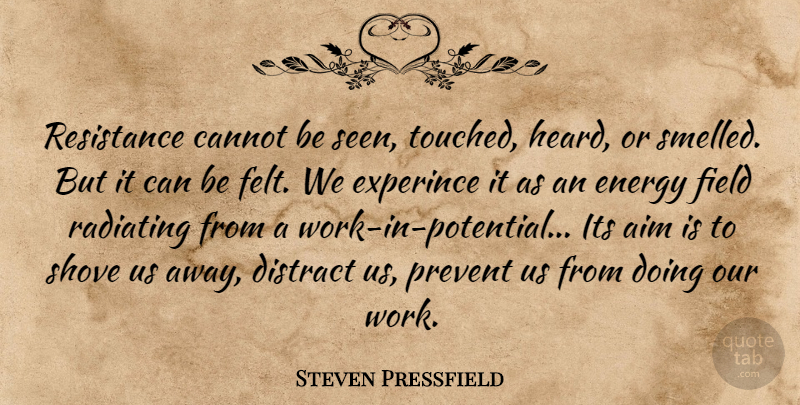 Steven Pressfield Quote About Motivation, Energy Fields, Resistance: Resistance Cannot Be Seen Touched...