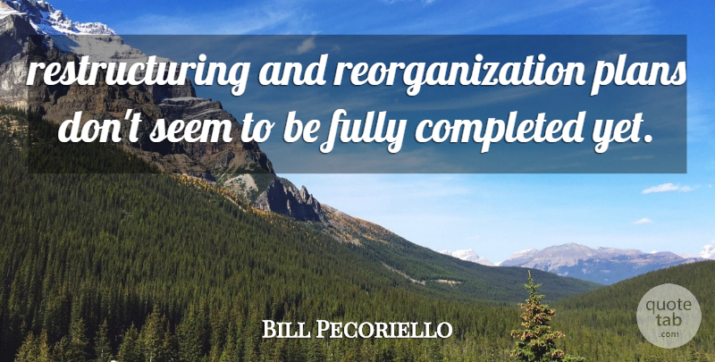 Bill Pecoriello Quote About Completed, Fully, Plans, Seem: Restructuring And Reorganization Plans Dont...