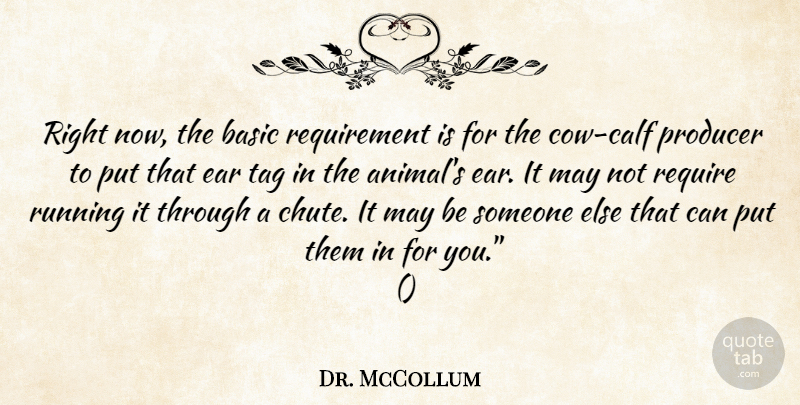 Dr. McCollum Quote About Basic, Ear, Producer, Require, Running: Right Now The Basic Requirement...