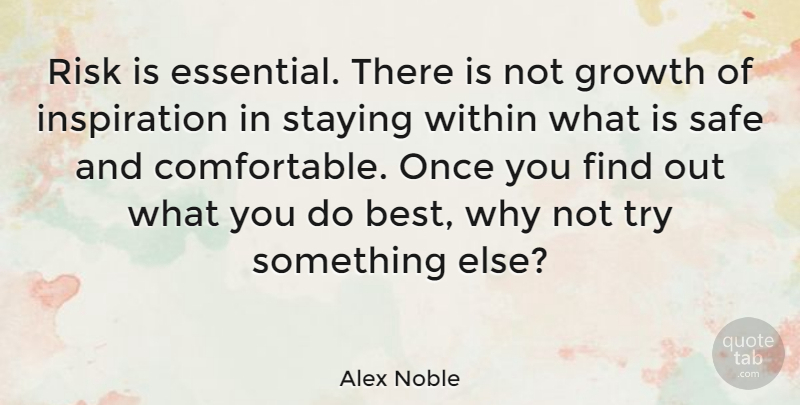 Alex Noble Quote About French Novelist, Growth, Safe, Staying, Within: Risk Is Essential There Is...