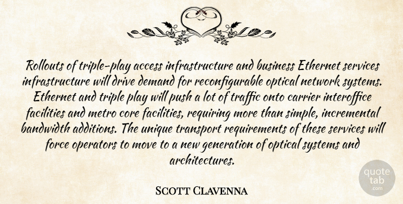 Scott Clavenna Quote About Access, Bandwidth, Business, Core, Demand: Rollouts Of Triple Play Access...