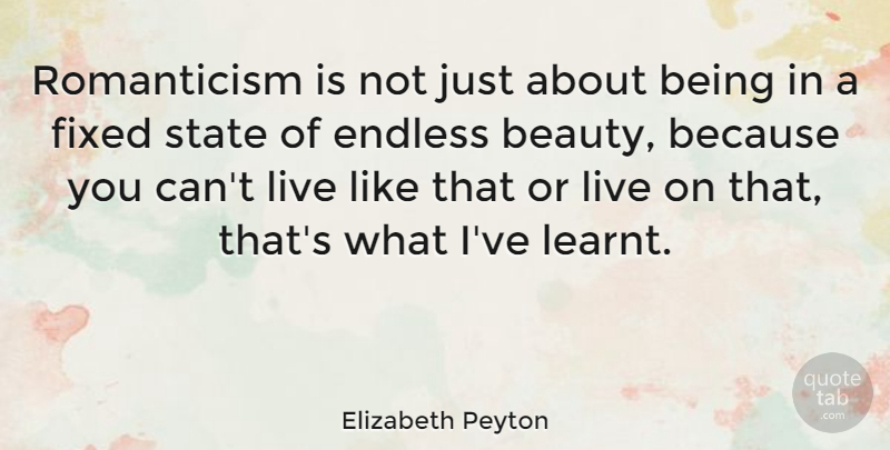 Elizabeth Peyton Quote About Endless, States, Fixed: Romanticism Is Not Just About...