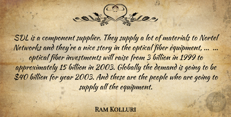 Ram Kolluri Quote About Billion, Component, Demand, Fiber, Globally: Sdl Is A Component Supplier...
