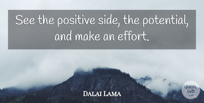 Dalai Lama Quote About Effort, Sides: See The Positive Side The...