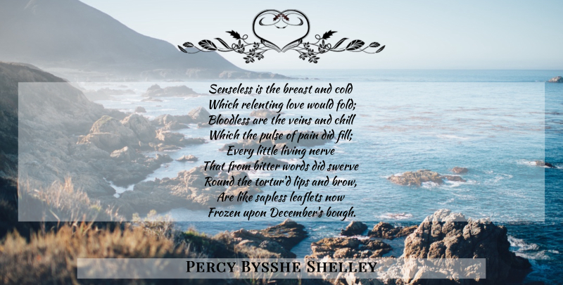 Percy Bysshe Shelley Quote About Pain, Nerves, Veins: Senseless Is The Breast And...