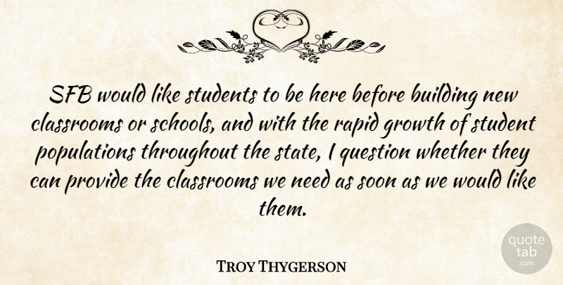 Troy Thygerson Quote About Building, Classrooms, Growth, Provide, Question: Sfb Would Like Students To...
