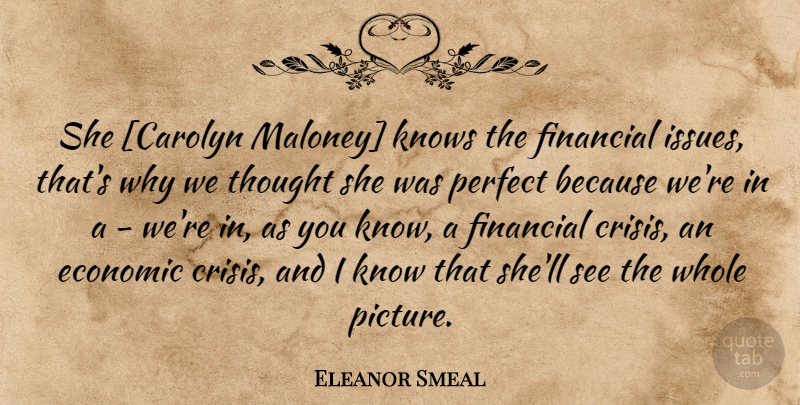 Eleanor Smeal Quote About Perfect, Financial, Economic: She Carolyn Maloney Knows The...
