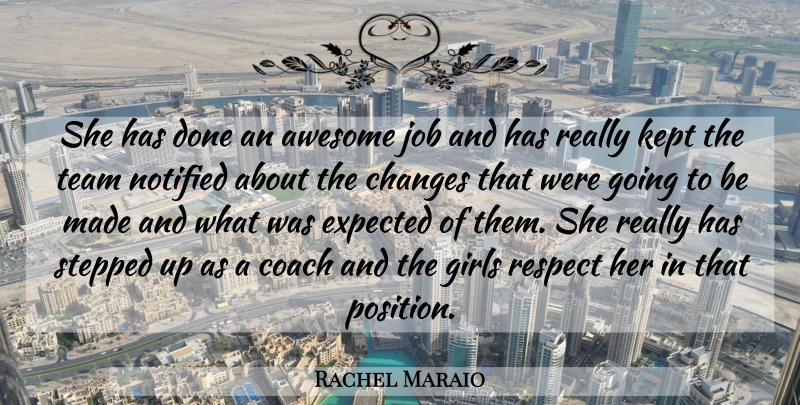 Rachel Maraio Quote About Awesome, Changes, Coach, Expected, Girls: She Has Done An Awesome...
