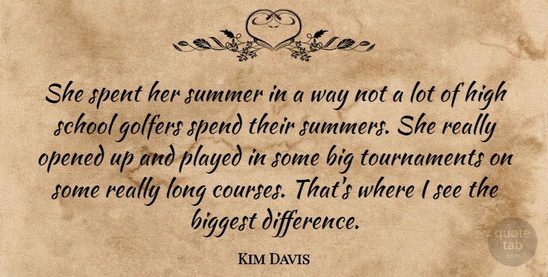 Kim Davis Quote About Biggest, Golfers, High, Opened, Played: She Spent Her Summer In...