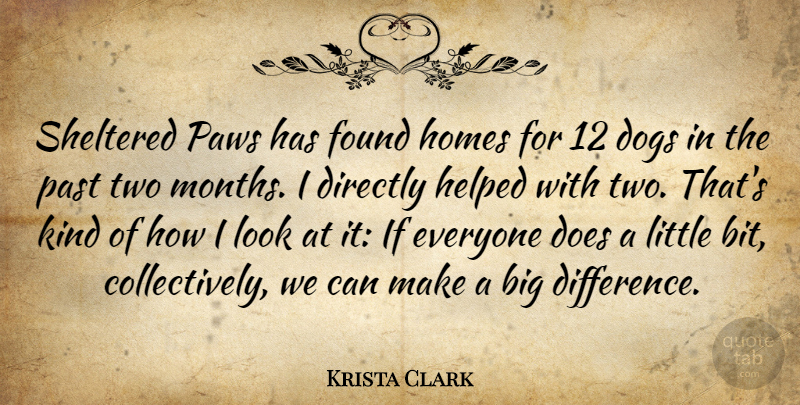 Krista Clark Quote About Directly, Dogs, Found, Helped, Homes: Sheltered Paws Has Found Homes...