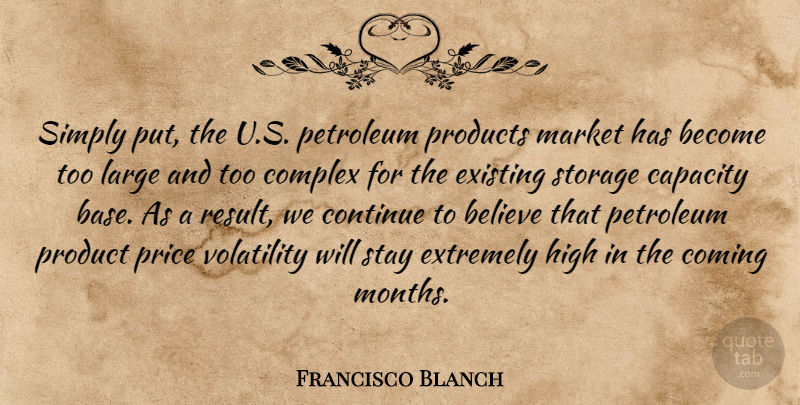 Francisco Blanch Quote About Believe, Capacity, Coming, Complex, Continue: Simply Put The U S...