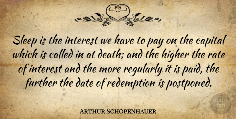 Arthur Schopenhauer Quote About Sleep, Insomnia, Redemption: Sleep Is The Interest We...