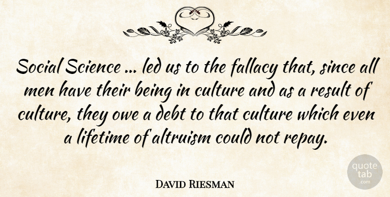 David Riesman Quote About Men, Culture, Debt: Social Science Led Us To...