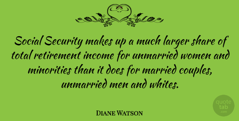 Diane Watson Quote About Retirement, Couple, Minorities: Social Security Makes Up A...