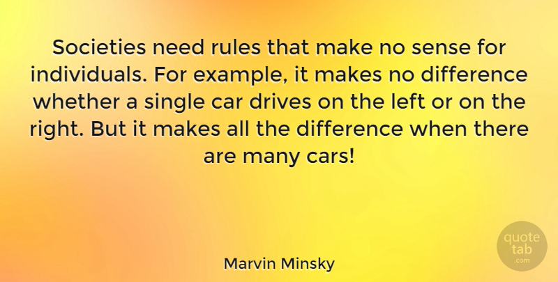 Marvin Minsky Quote About Differences, Car, Needs: Societies Need Rules That Make...