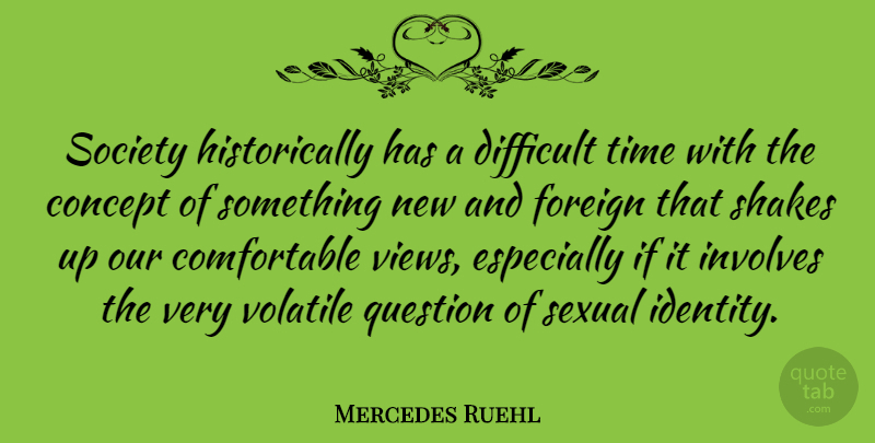 Mercedes Ruehl Quote About Views, Identity, Difficult Times: Society Historically Has A Difficult...