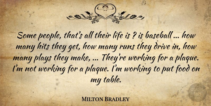 Milton Bradley Quote About Baseball, Drive, Food, Hits, Life: Some People Thats All Their...