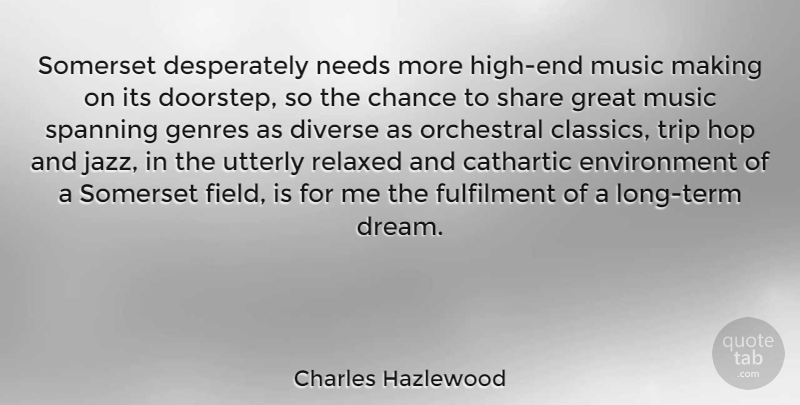 Charles Hazlewood Quote About Cathartic, Chance, Diverse, Environment, Genres: Somerset Desperately Needs More High...