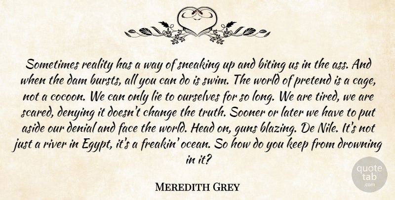 Meredith Grey Quote About Aside, Biting, Change, Dam, Denial: Sometimes Reality Has A Way...