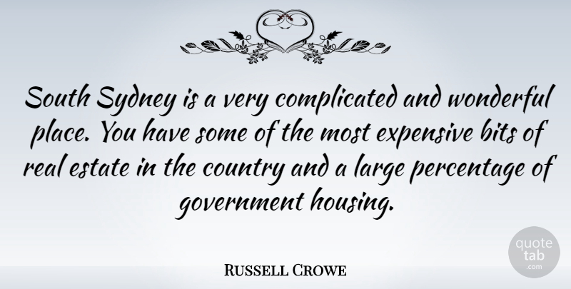 Russell Crowe Quote About Bits, Country, Estate, Expensive, Government: South Sydney Is A Very...