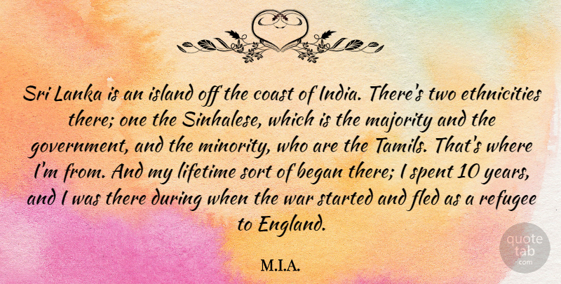 M.I.A. Quote About Began, Coast, Government, Island, Lifetime: Sri Lanka Is An Island...