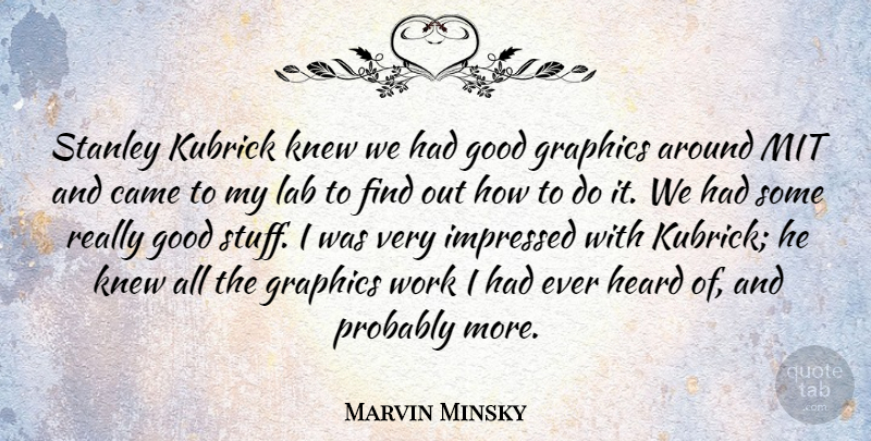 Marvin Minsky Quote About American Scientist, Came, Good, Graphics, Impressed: Stanley Kubrick Knew We Had...