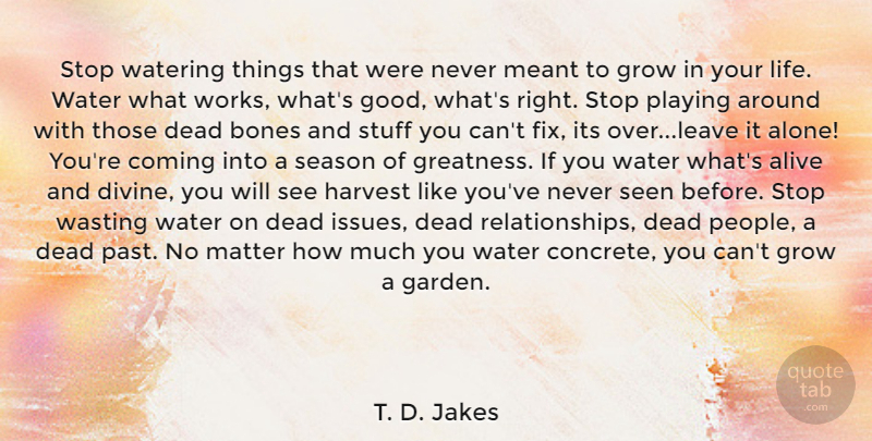 T. D. Jakes Quote About Past, Greatness, Garden: Stop Watering Things That Were...