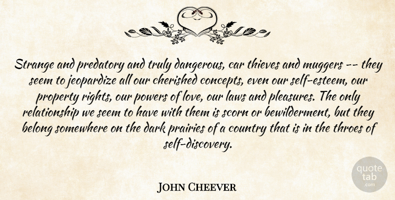 John Cheever Quote About Belong, Car, Cherished, Country, Dark: Strange And Predatory And Truly...