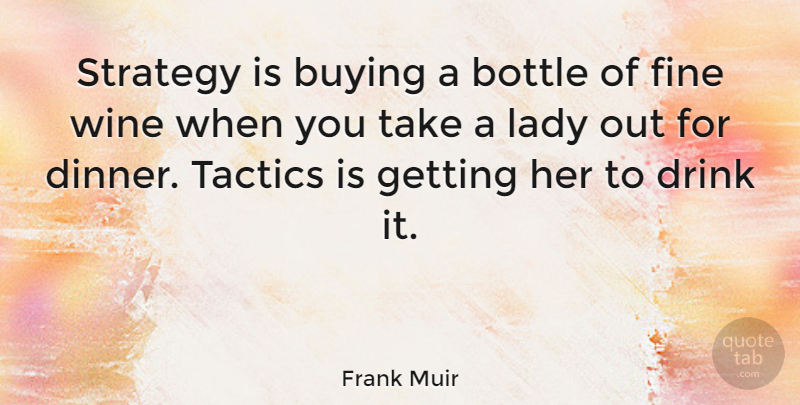 Frank Muir Quote About Wine, Bottles, Tactics: Strategy Is Buying A Bottle...