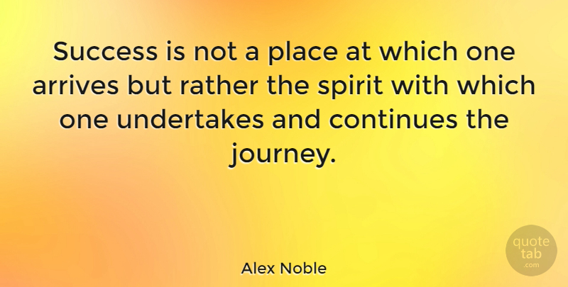 Alex Noble Quote About Continues, French Novelist, Journey, Rather, Success: Success Is Not A Place...