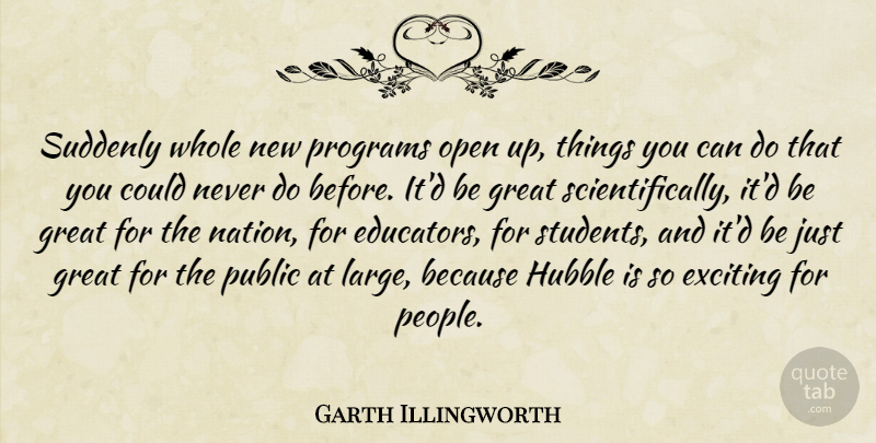 Garth Illingworth Quote About Exciting, Great, Hubble, Open, Programs: Suddenly Whole New Programs Open...