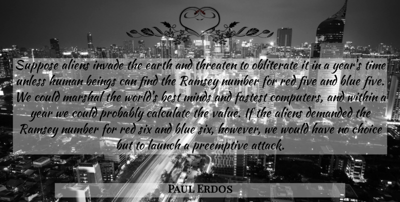 Paul Erdos Quote About Blue, Years, Numbers: Suppose Aliens Invade The Earth...