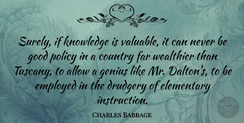 Charles Babbage Quote About Country, Genius, Tuscany: Surely If Knowledge Is Valuable...