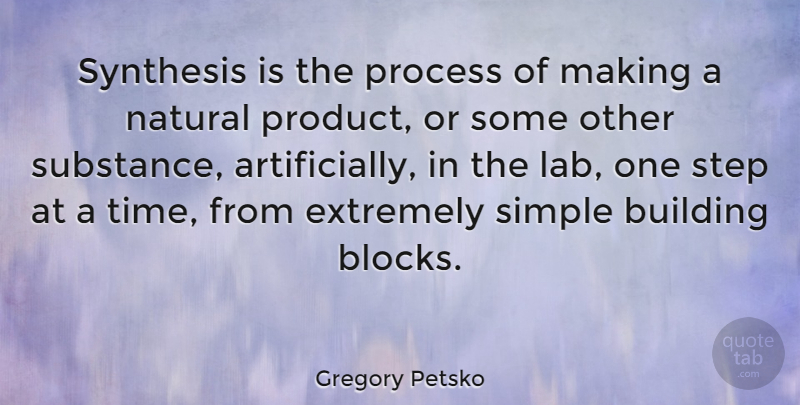 Gregory Petsko Quote About Building, Extremely, Natural, Process, Synthesis: Synthesis Is The Process Of...