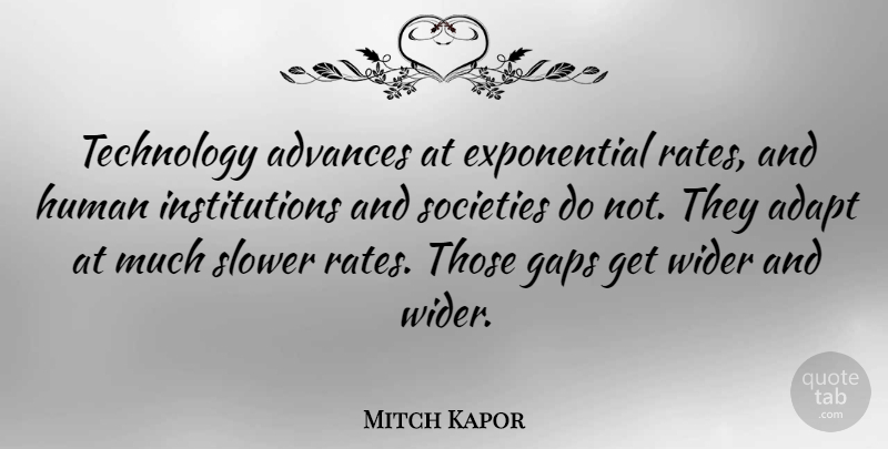 Mitch Kapor Quote About Adapt, Advances, Gaps, Human, Slower: Technology Advances At Exponential Rates...