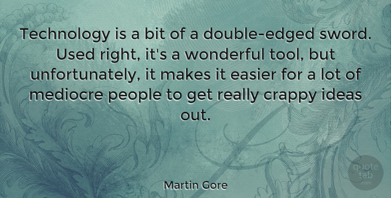 Martin Gore Quote About Bit, Crappy, Easier, Mediocre, People: Technology Is A Bit Of...