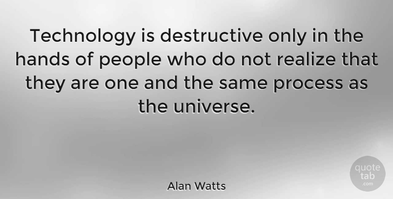Alan Watts Quote About Technology, Hands, People: Technology Is Destructive Only In...