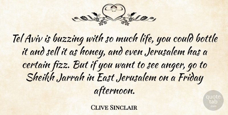 Clive Sinclair Quote About Anger, Bottle, Buzzing, Certain, East: Tel Aviv Is Buzzing With...