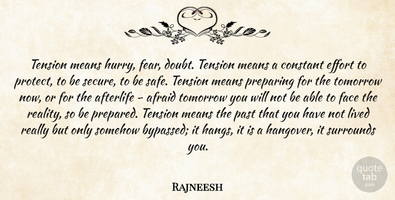 Rajneesh Quote About Hangover, Mean, Past: Tension Means Hurry Fear Doubt...