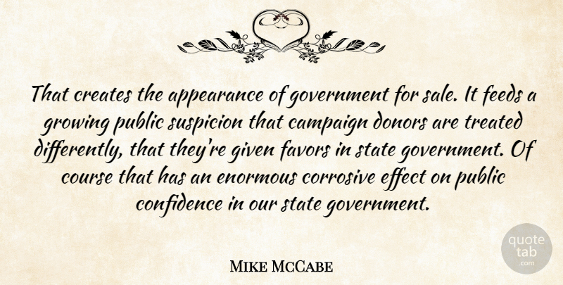 Mike McCabe Quote About Appearance, Campaign, Confidence, Corrosive, Course: That Creates The Appearance Of...