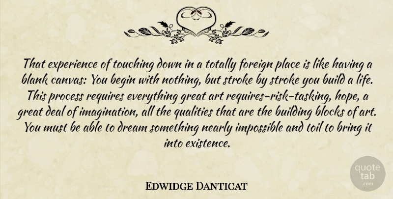Edwidge Danticat Quote About Dream, Art, Block: That Experience Of Touching Down...